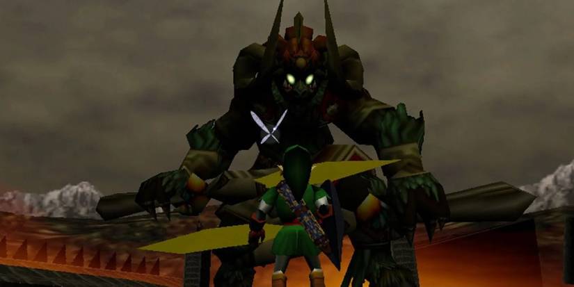Link and Navi standing before Demon King Ganon at the end of Ocarina of Time