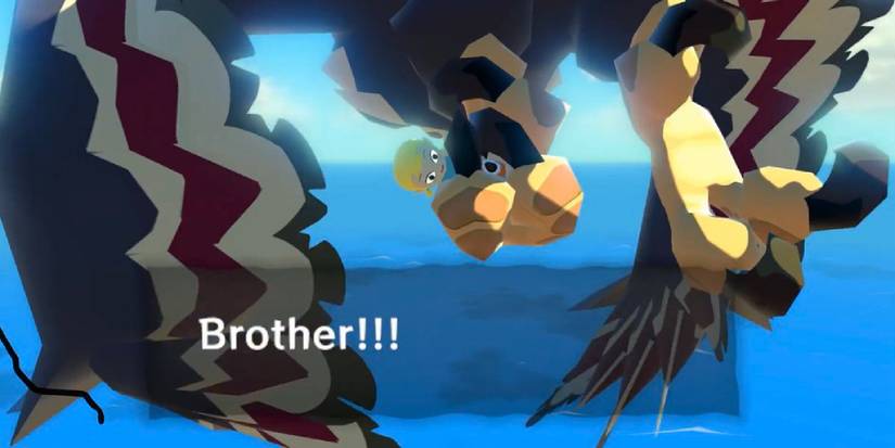 Aryll trapped inside the Helmaroc King's talons as she screams "Brother!!!"