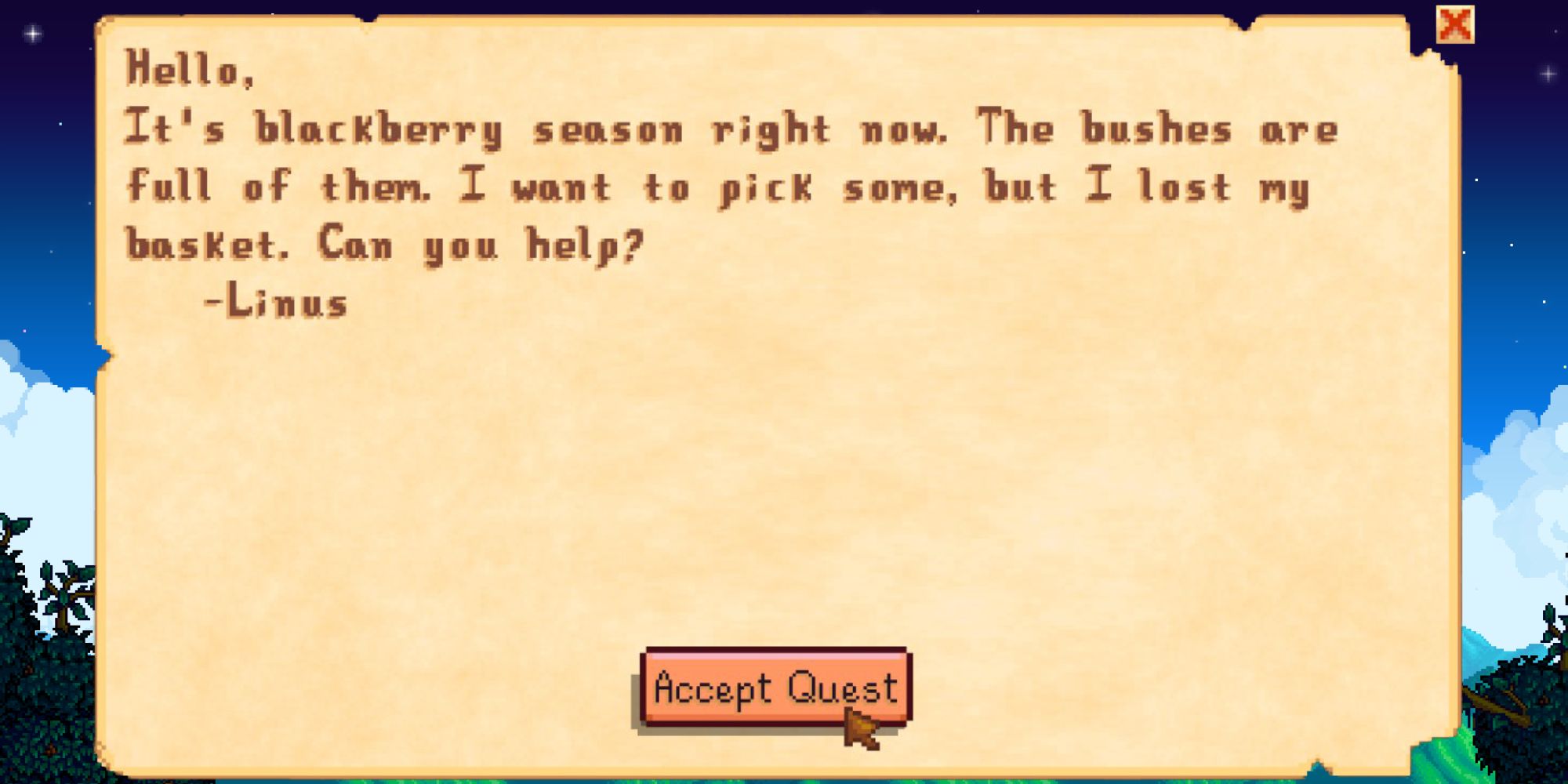 Где корзинка линуса. Linus Basket Stardew Valley.