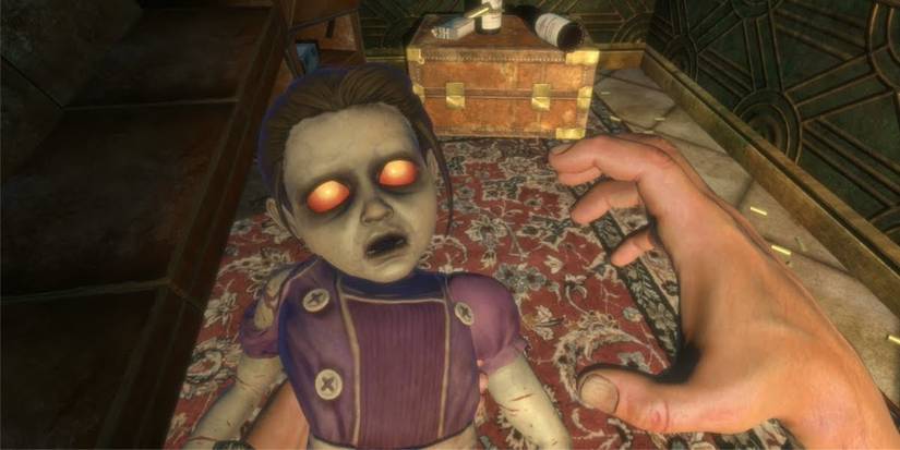 Little Sister and player hand BioShock