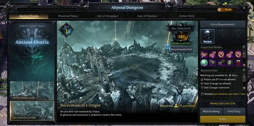 Lost Ark - Necromancer's Origin Menu Screen To Queue Up