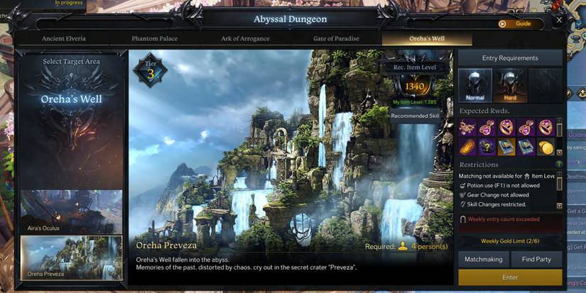 Lost Ark - Queuing Up For Oreha Preveza And Seeing The Two Different Difficulty Options On The Sidebar