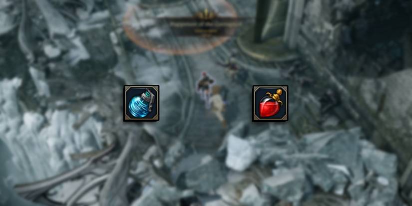 Lost Ark - Whirlwind Grenades And HP Potions Overlaid On Image Of Running Through Demon Beast Canyon