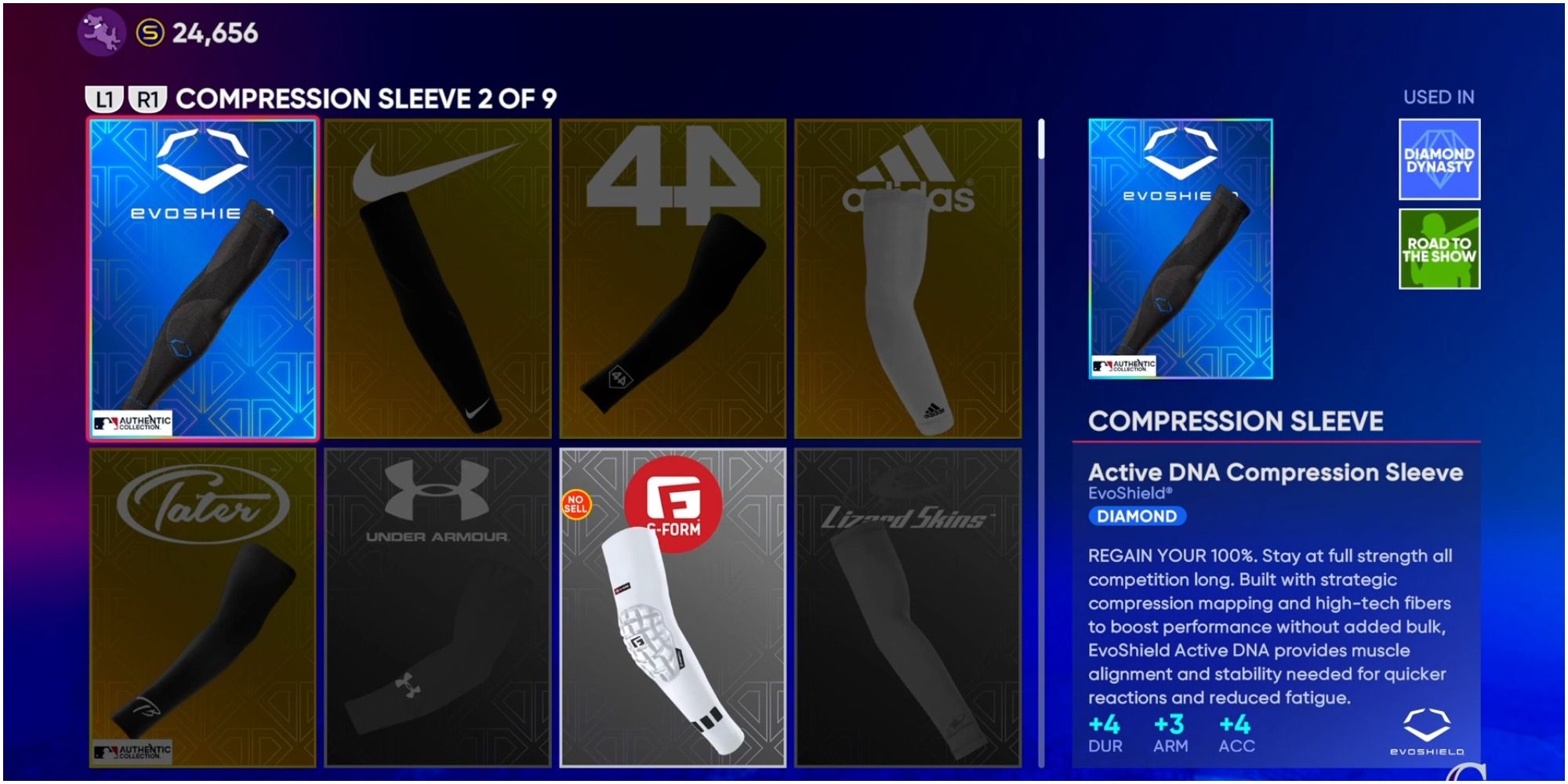 MLB The Show 22 Equipping The Active DNA Compression Sleeve