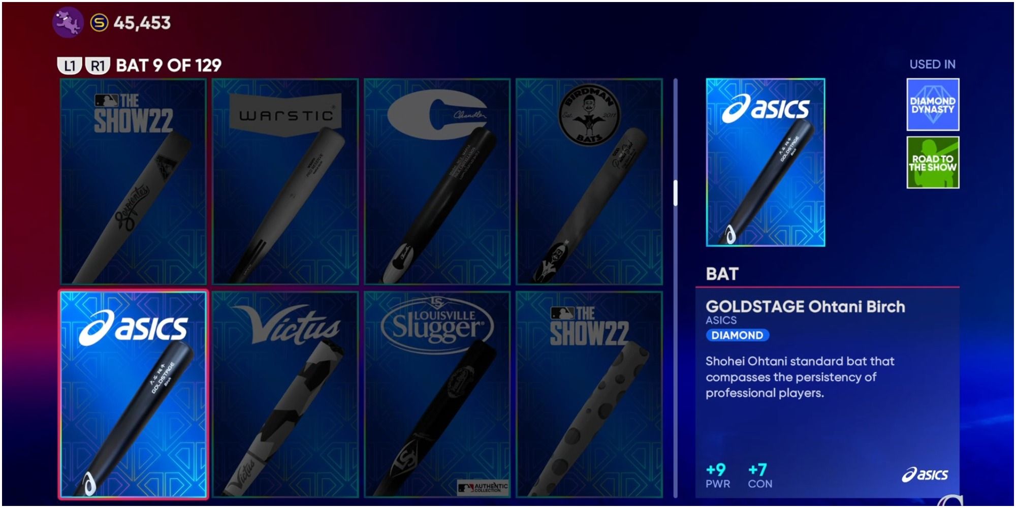 MLB The Show 22 Equipping The GOLDSTAGE Ohtani Birch Bat