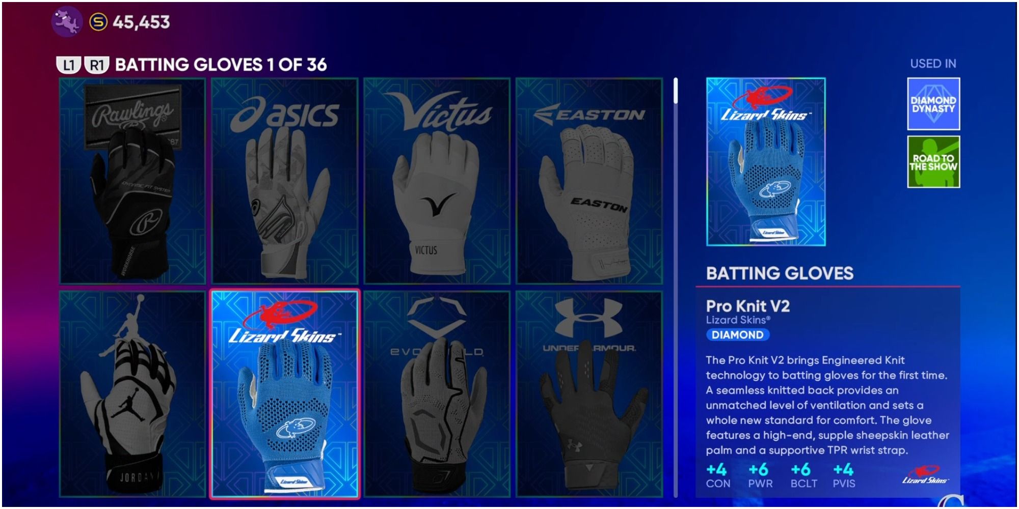 MLB The Show 22 Equipping The Pro Knit V2 Batting Gloves