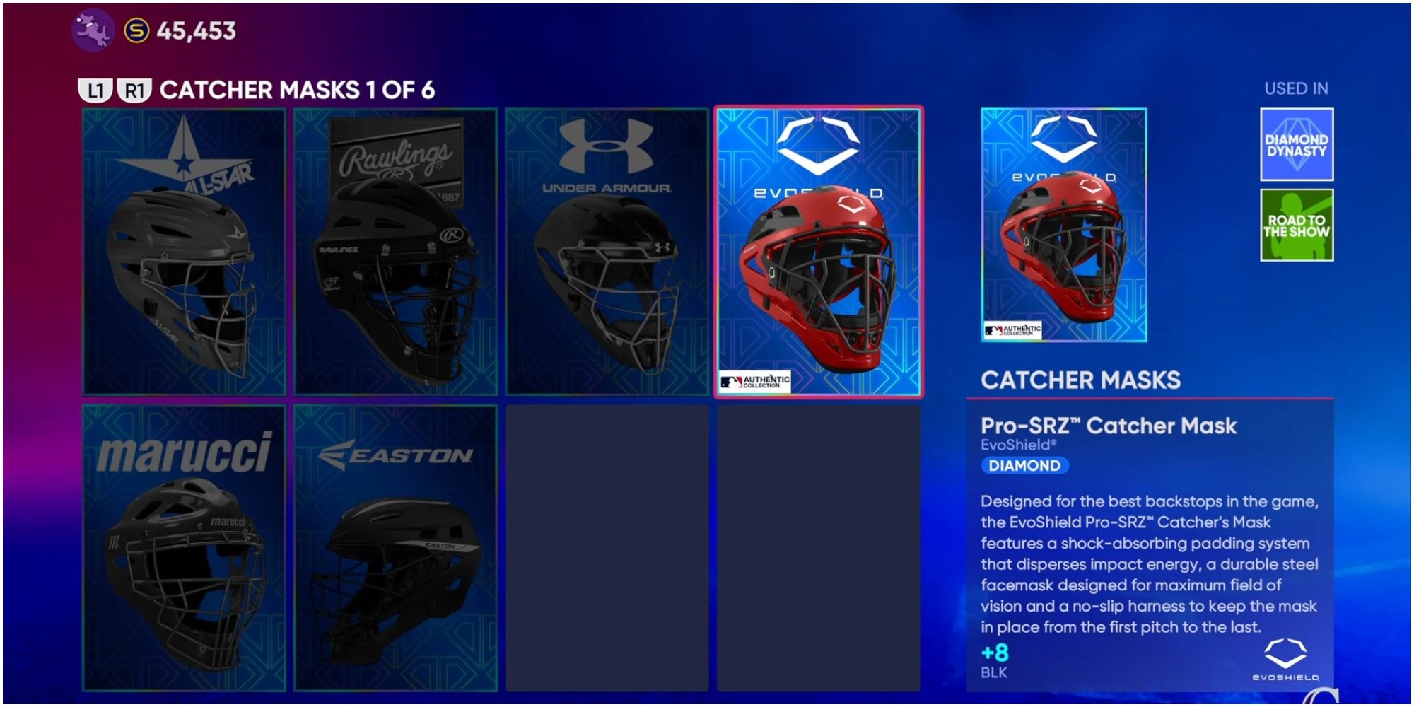 MLB The Show 22 Equipping The Pro-SRZ Catcher Mask