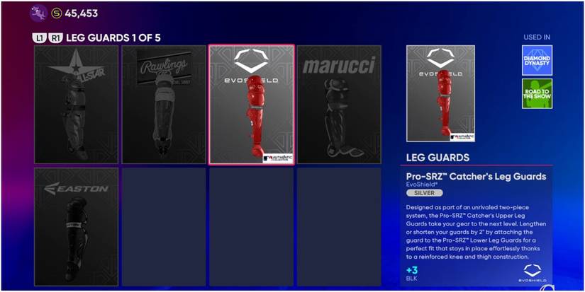 MLB The Show 22 Equipping The Pro-SRZ Catcher's Leg Guards