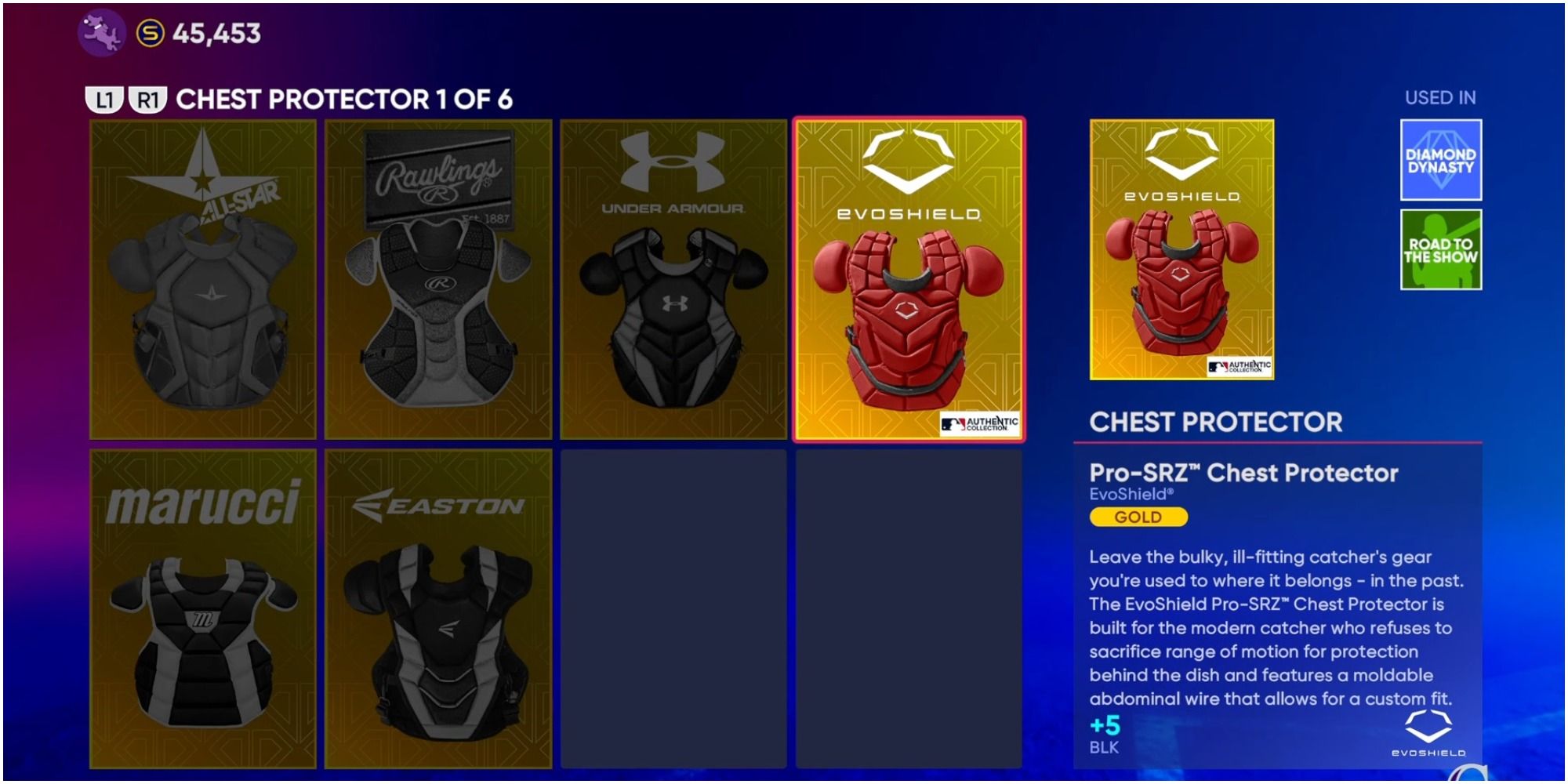 MLB The Show 22 Equipping The Pro-SRZ Chest Protector