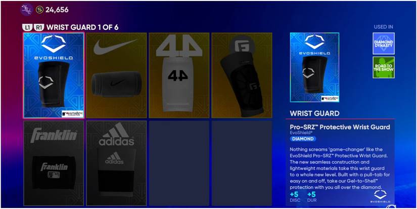 MLB The Show 22 Equipping The Pro-SRZ Protective Wrist Guard