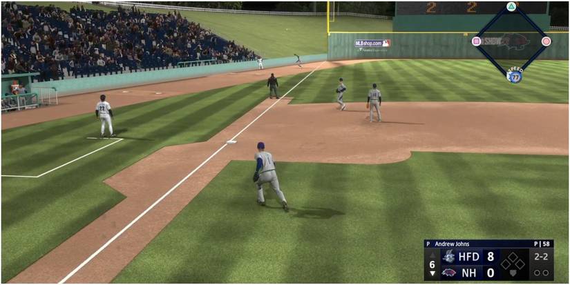 MLB The Show 22 Watching The Left Fielder Catch A Ball With Auo Fielding On