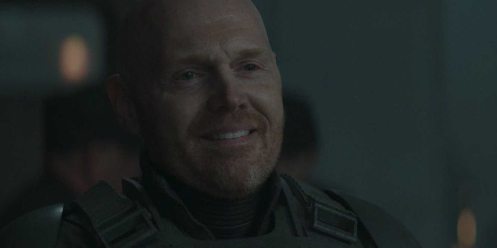 Migs Mayfeld in a storm trooper outfit eating in season 2 of The Mandalorian