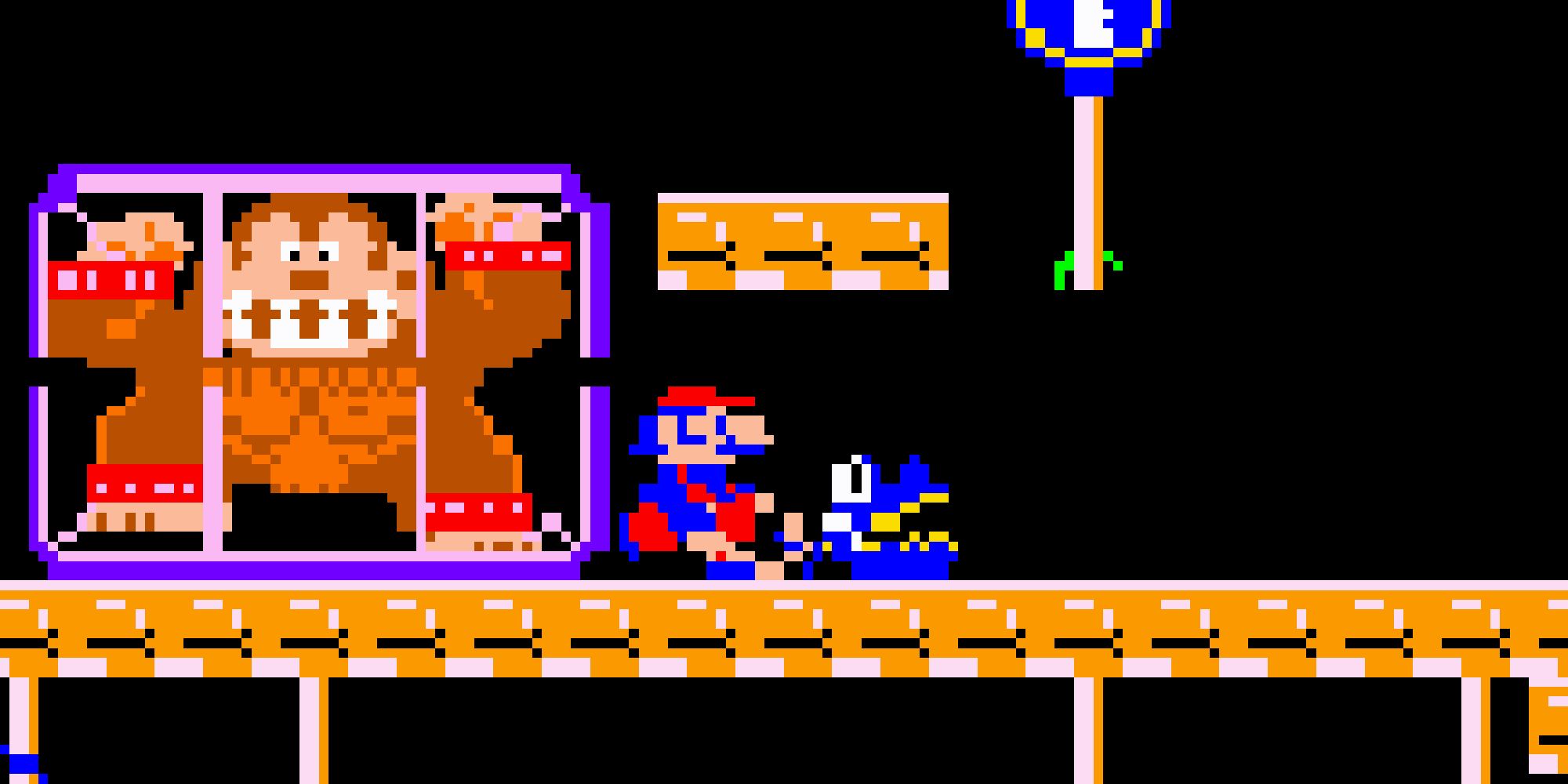 Mario guarding Donkey Kong's cage in Donkey Kong Jr.