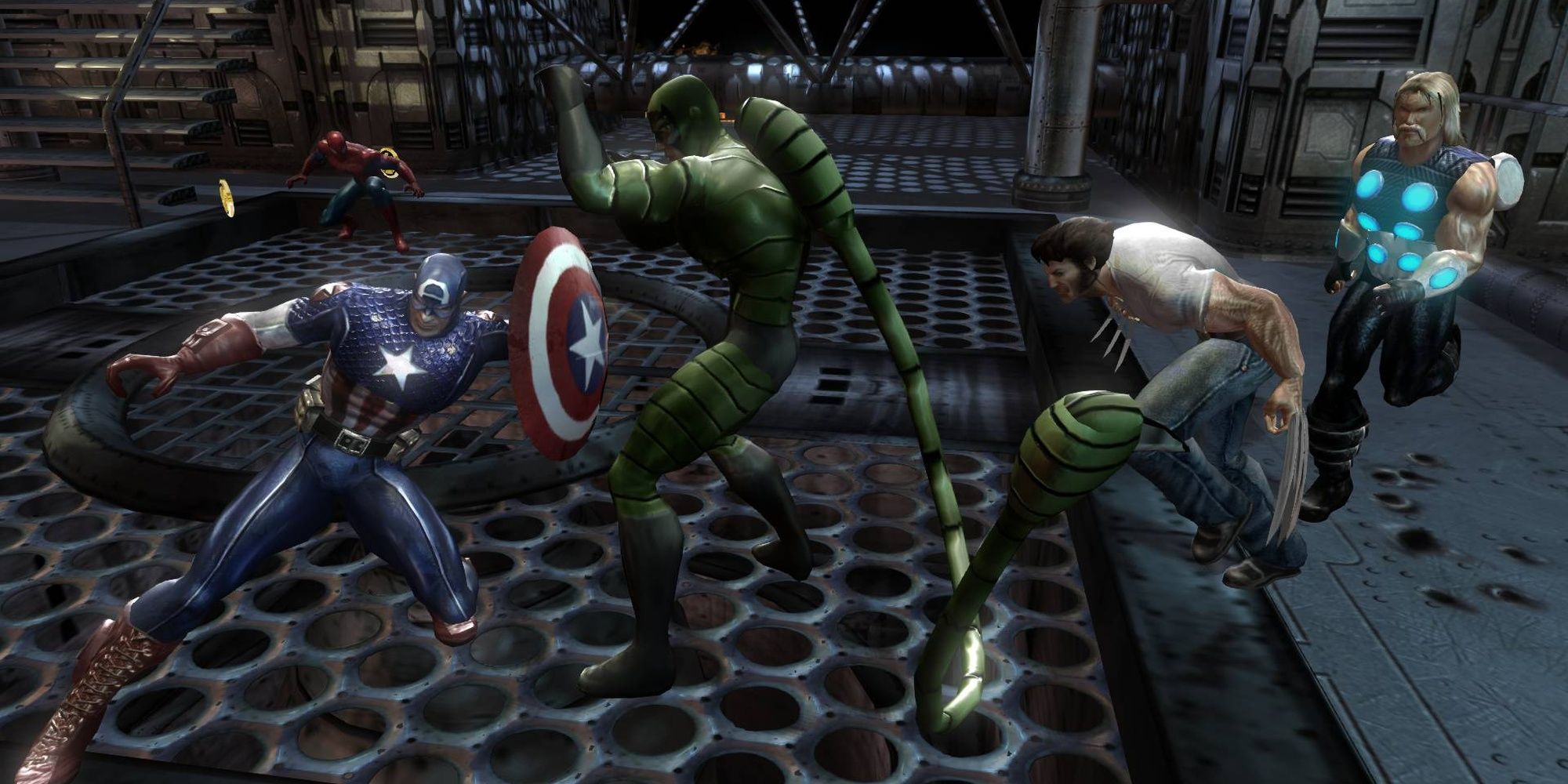 Marvel Ultimate Alliance 1 Cap, Wolverine, Spidey, Thor, and Scorpion battling
