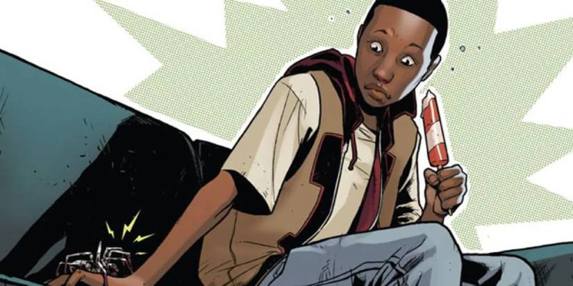Miles Morales staring at a radioactive spider biting him