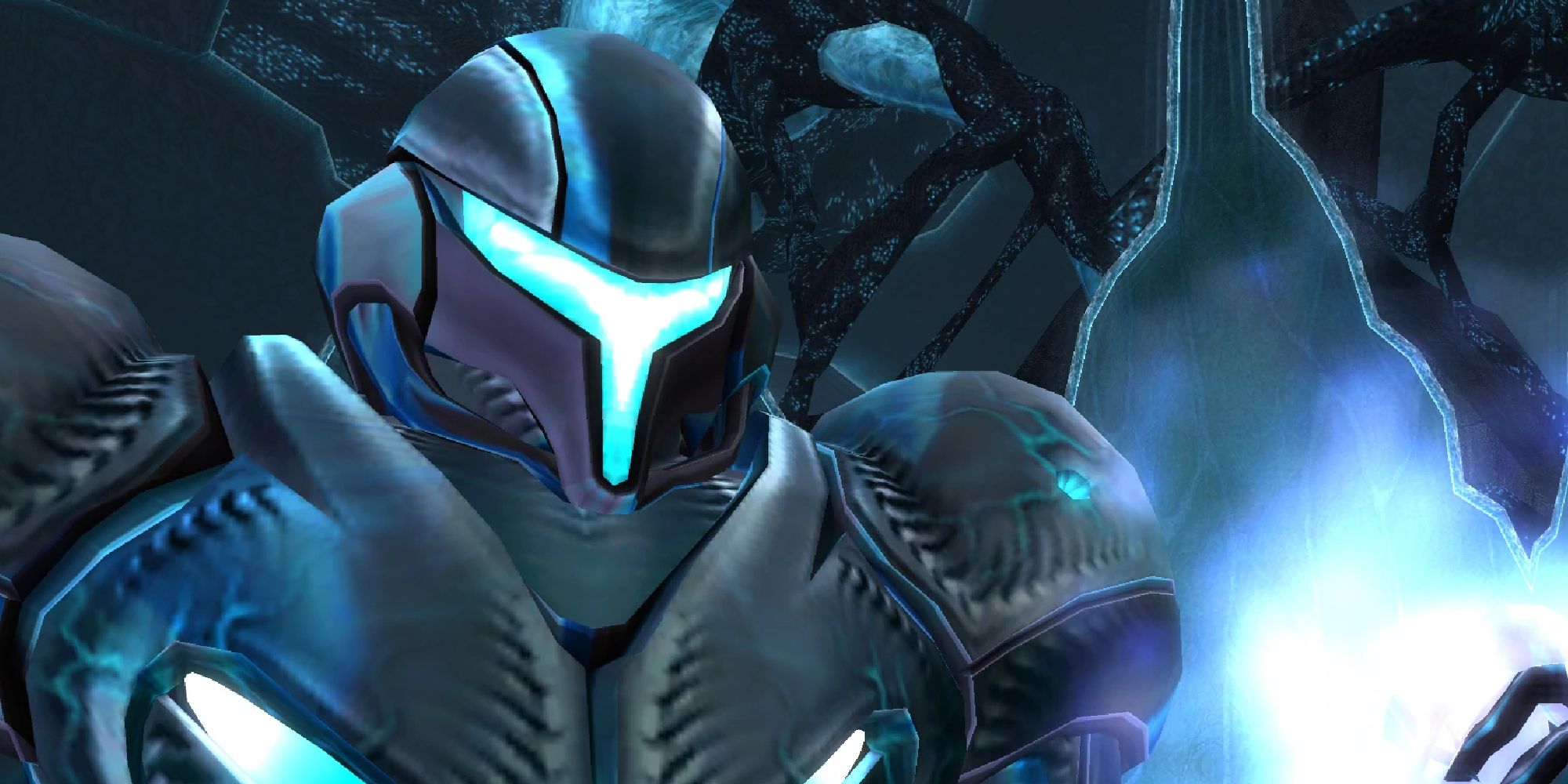 Dark Samus appearing in a cutscene from Metroid Prime 2: Echoes