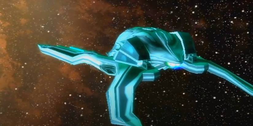 Sylux's ship following Samus's ship in an alternate ending for Metroid Prime 3