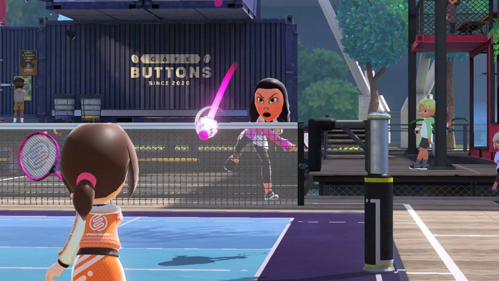 Two Miis playing badminton in Nintendo Switch Sports