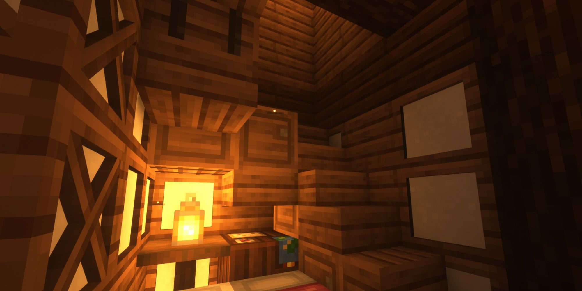 Minecraft staircase made out of spruce stairs and barrels.