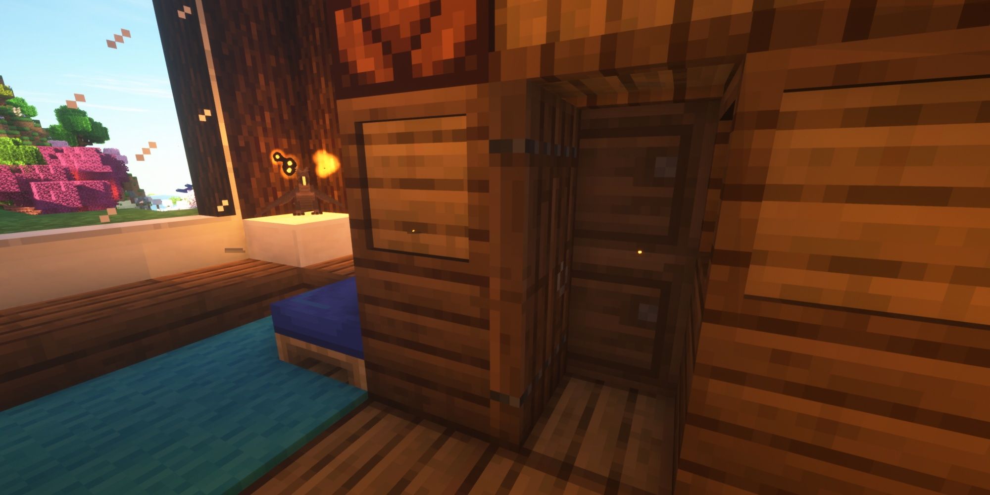 Minecraft Closet made of barrels with the door open