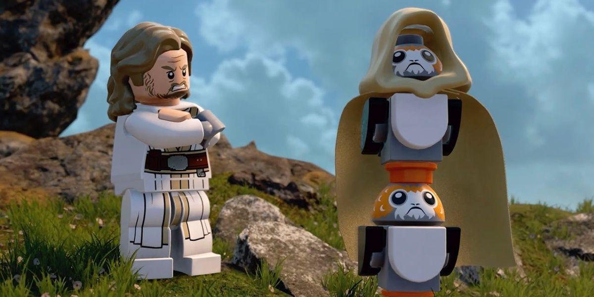 Luke and porgs in Lego Star Wars: The Skywalker Saga