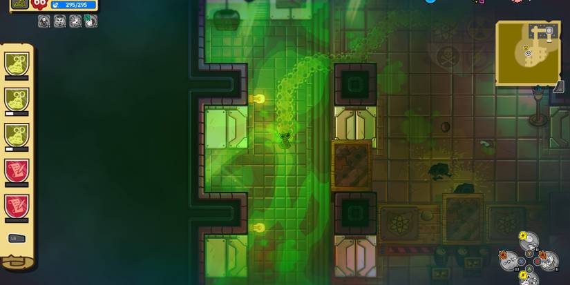 a small, green slug in a room filled with swirling, green gas