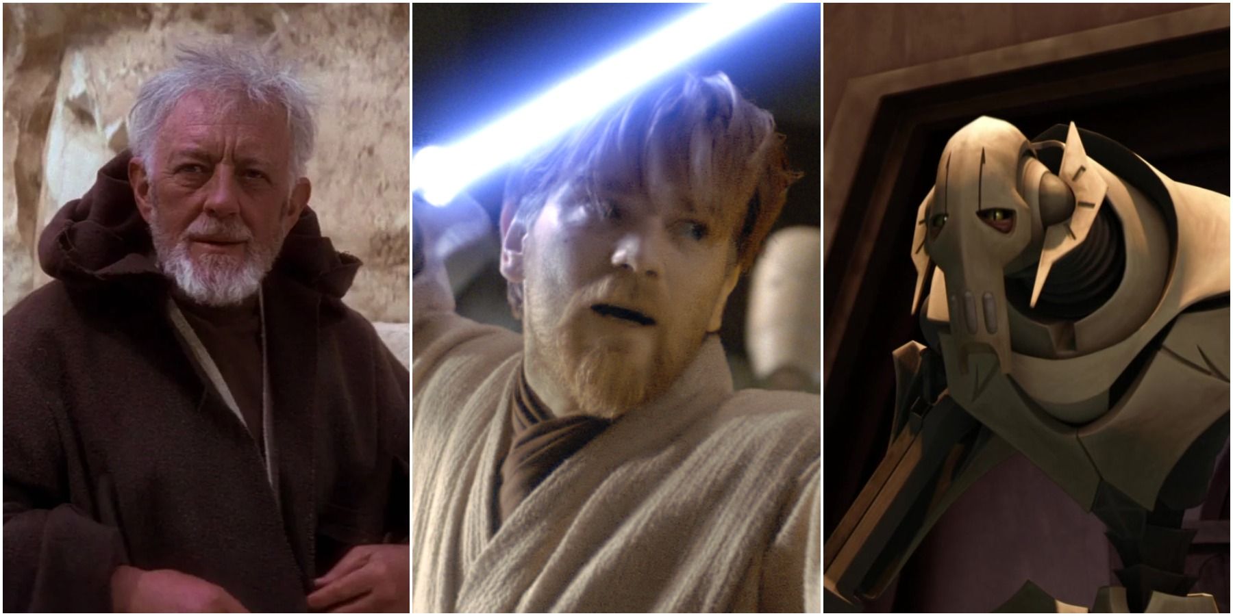 Obi-Wan and Grievous in Star Wars: A New Hope, Revenge of the Sith, and The Clone Wars