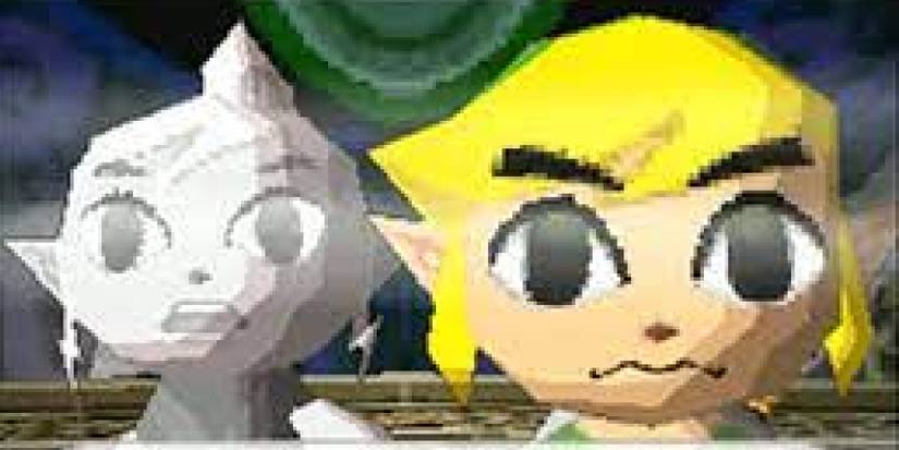 Link standing next to a frozen statue of Tetra in Phantom Hourglass