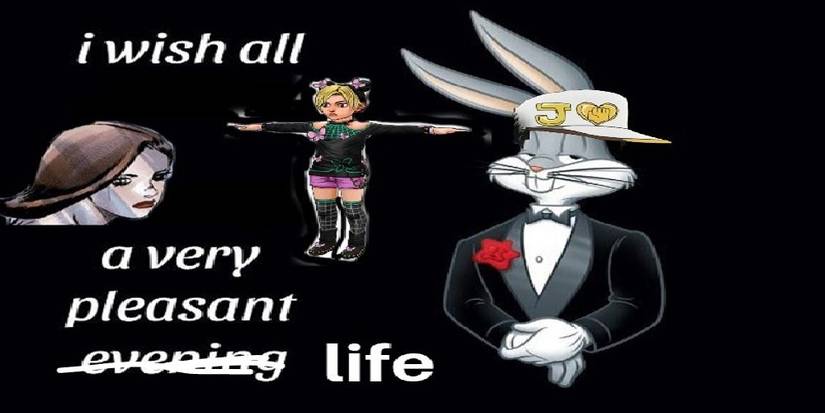 Bugs Bunny meme image of Jotaro wishing his wife and daughter a good life