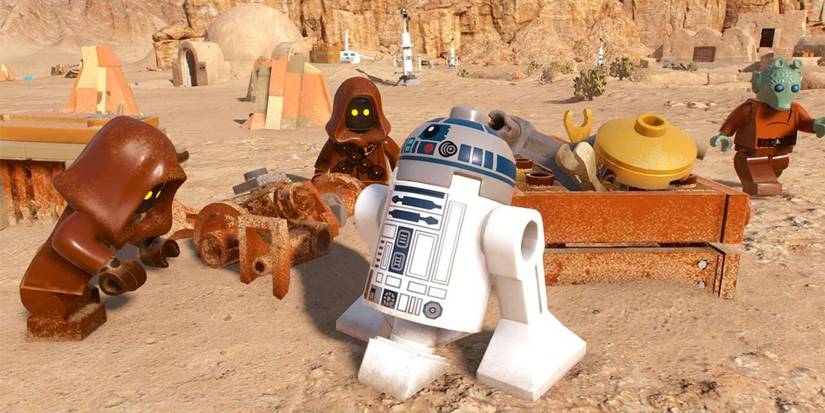 R2-D2 and jawas in Lego Star Wars: The Skywalker Saga