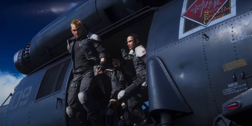 Players overlooking the view from a helicopter