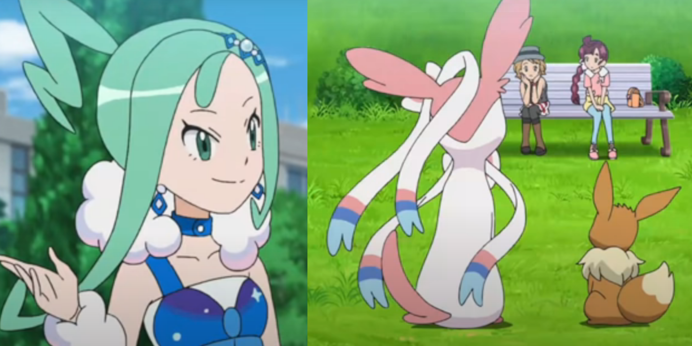 Pokemon Journeys Chloe, Serena, Lisia, Eevee and Sylveon in "Eevee and Sylveon! A Meeting and a Reunion!"