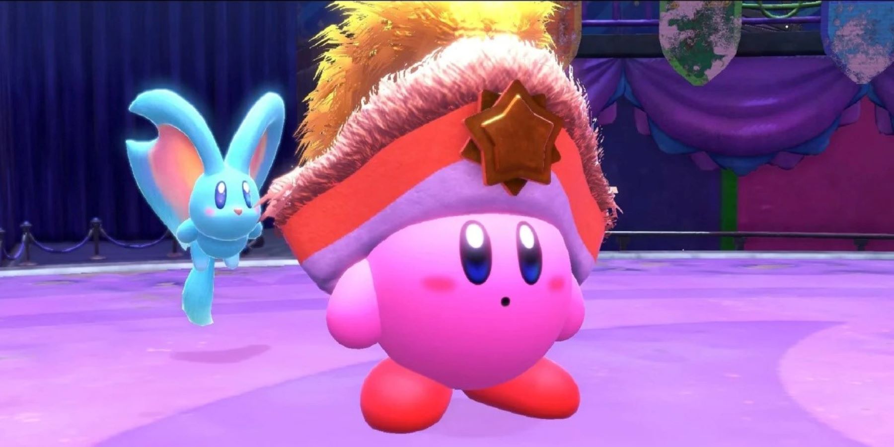 Noble Ranger Kirby and Elfilin in a Kirby and the Forgotten Land cutscene