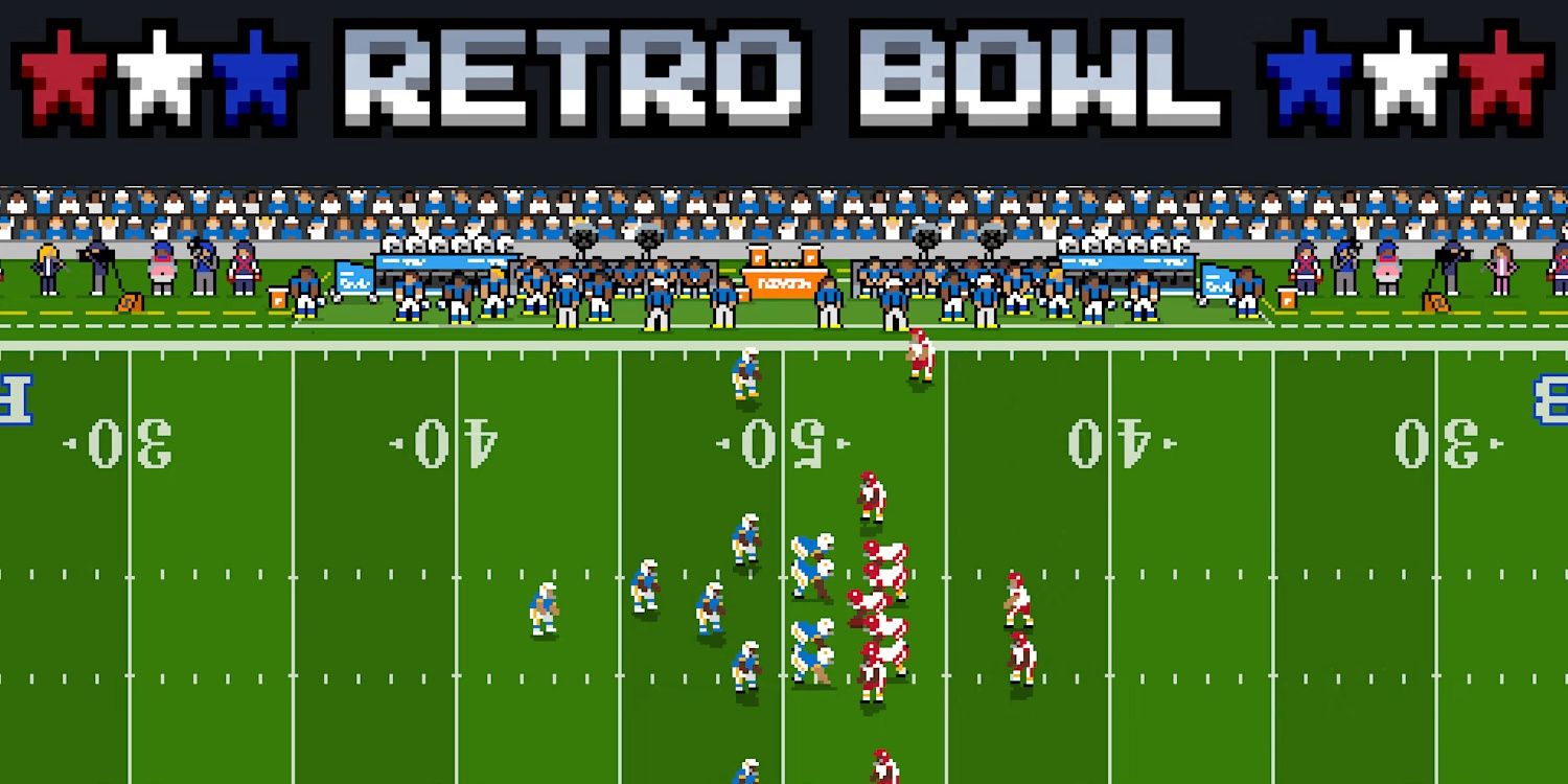 A title card and active game playing out in Retro Bowl