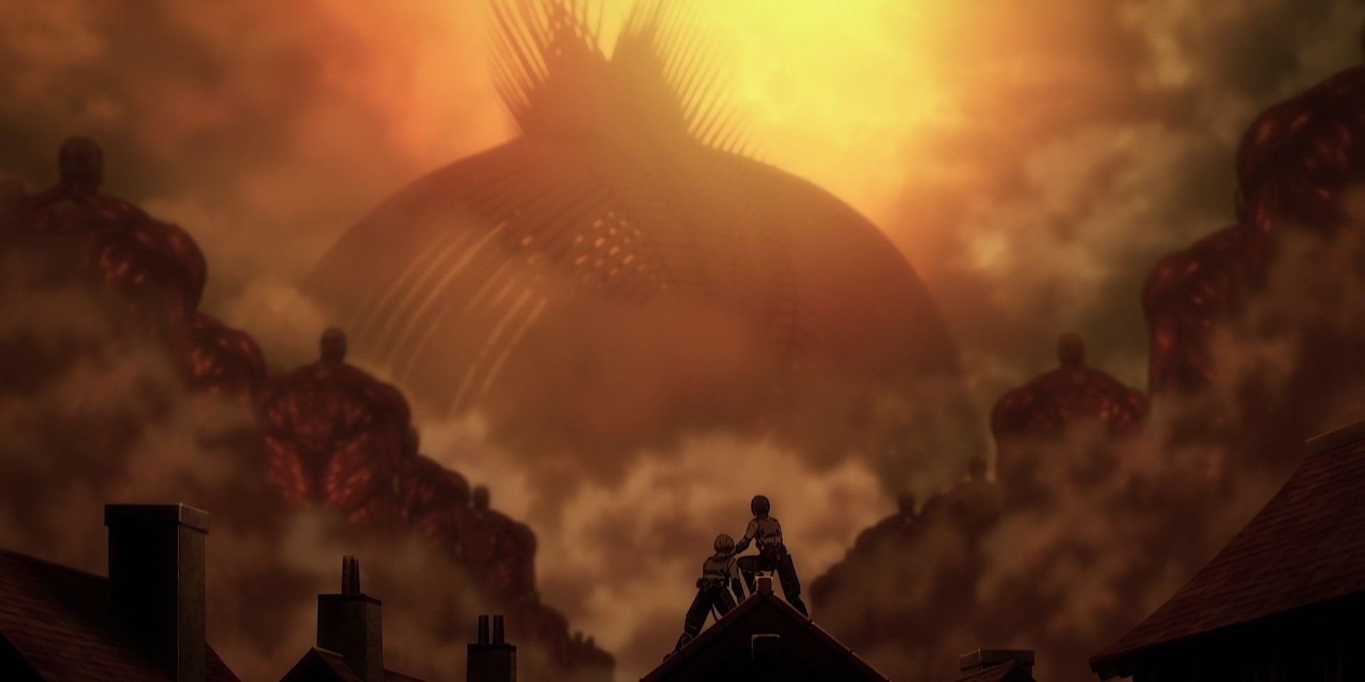 Wide Shot Of When Eren First Breaks Down The Walls Of Paradis 