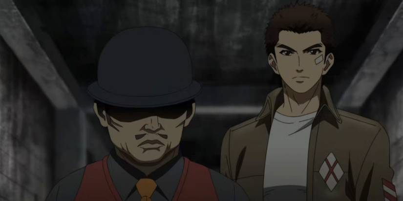 Ryo and Yuandao Huo in dark hall Shenmue anime