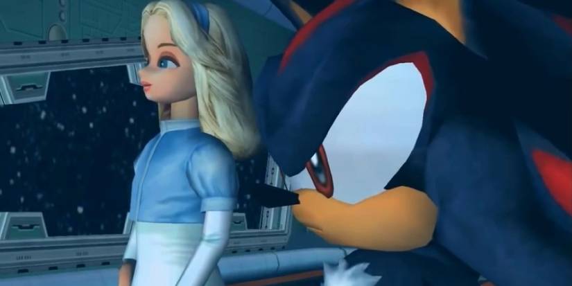 Shadow standing next to Maria Robotnik in a cutscene from Sonic Adventure 2