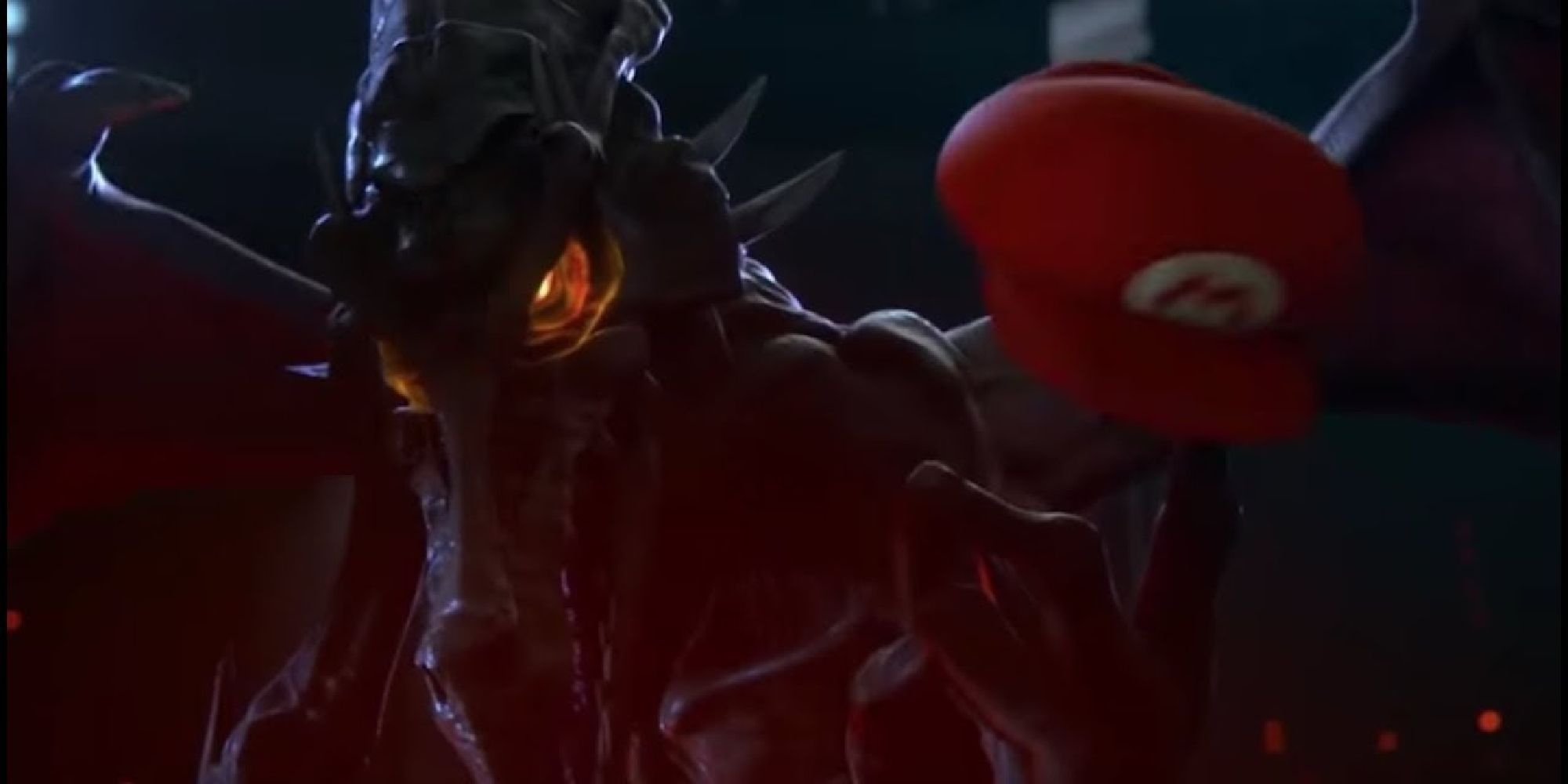 Ridley twirling Mario's hat in his reveal trailer for SSBU
