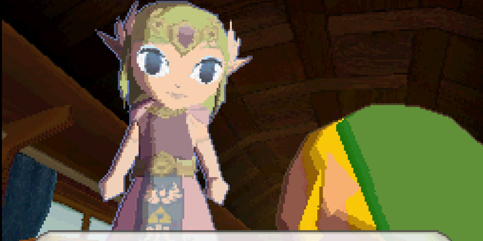 Zelda's spirit standing over Link in Spirit Tracks