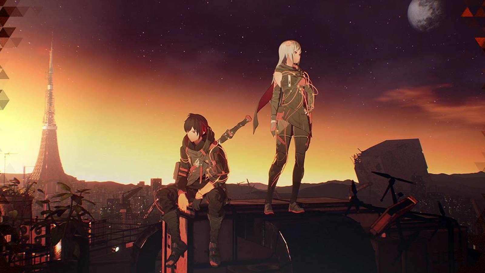 Scarlet Nexus opening screen with the two protagonists