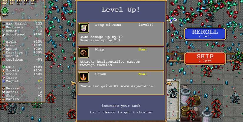 Selecting the Crown accessory in Vampire Survivors