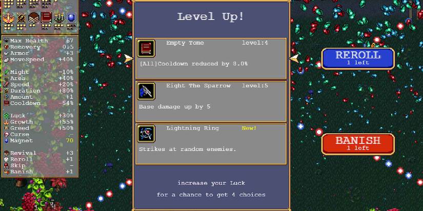 Selecting the Empty Tome in Vampire Survivors