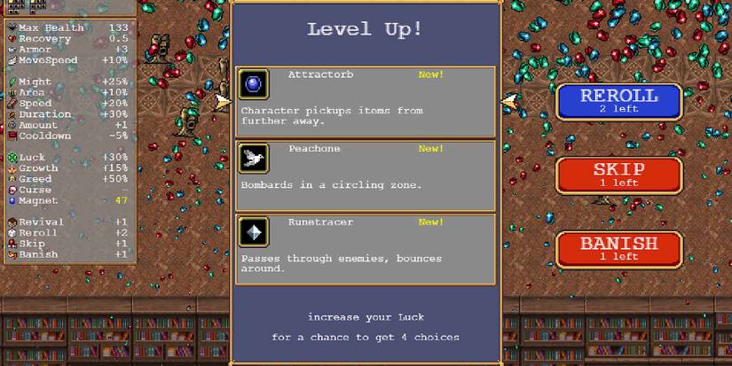 Selecting the Attractorb accessory in Vampire Survivors