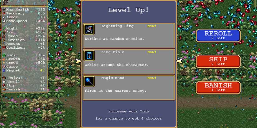 Selecting the King Bible in Vampire Survivors