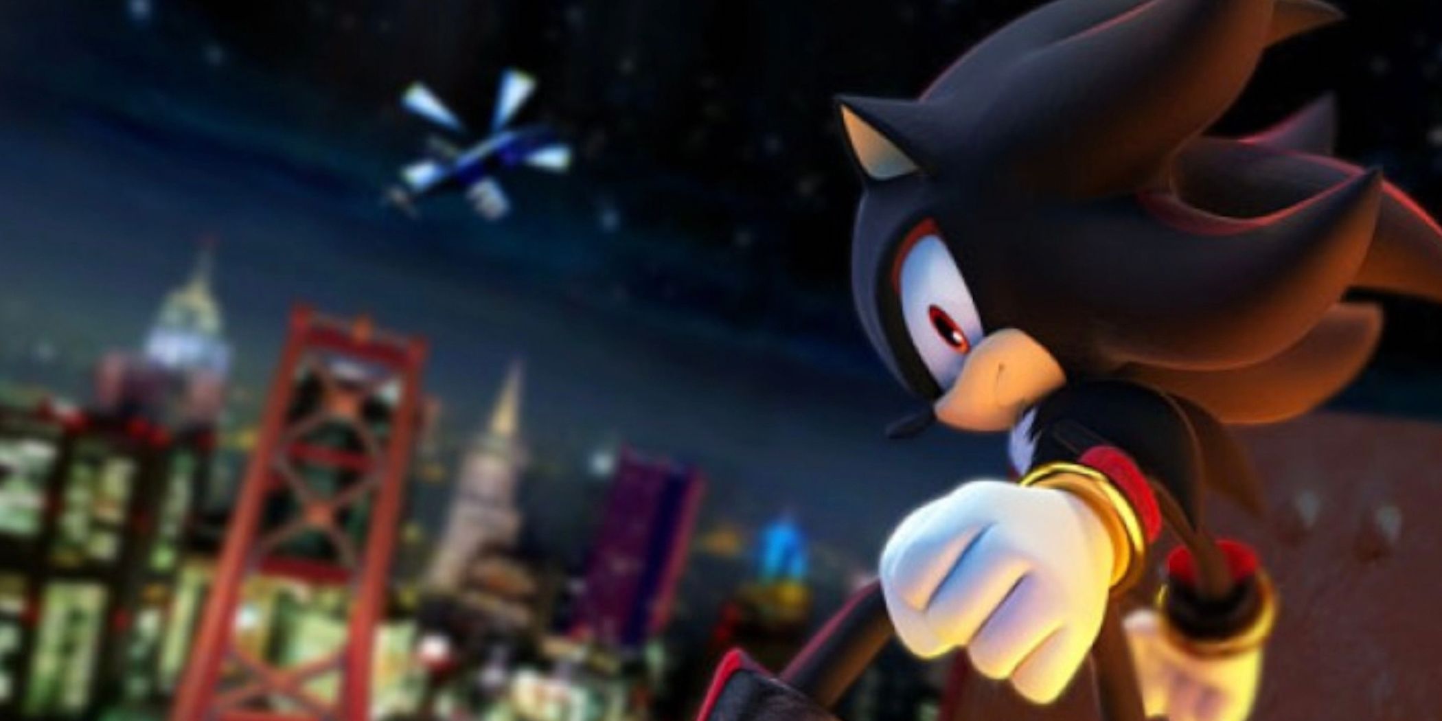 Shadow the Hedgehog overlooks a city