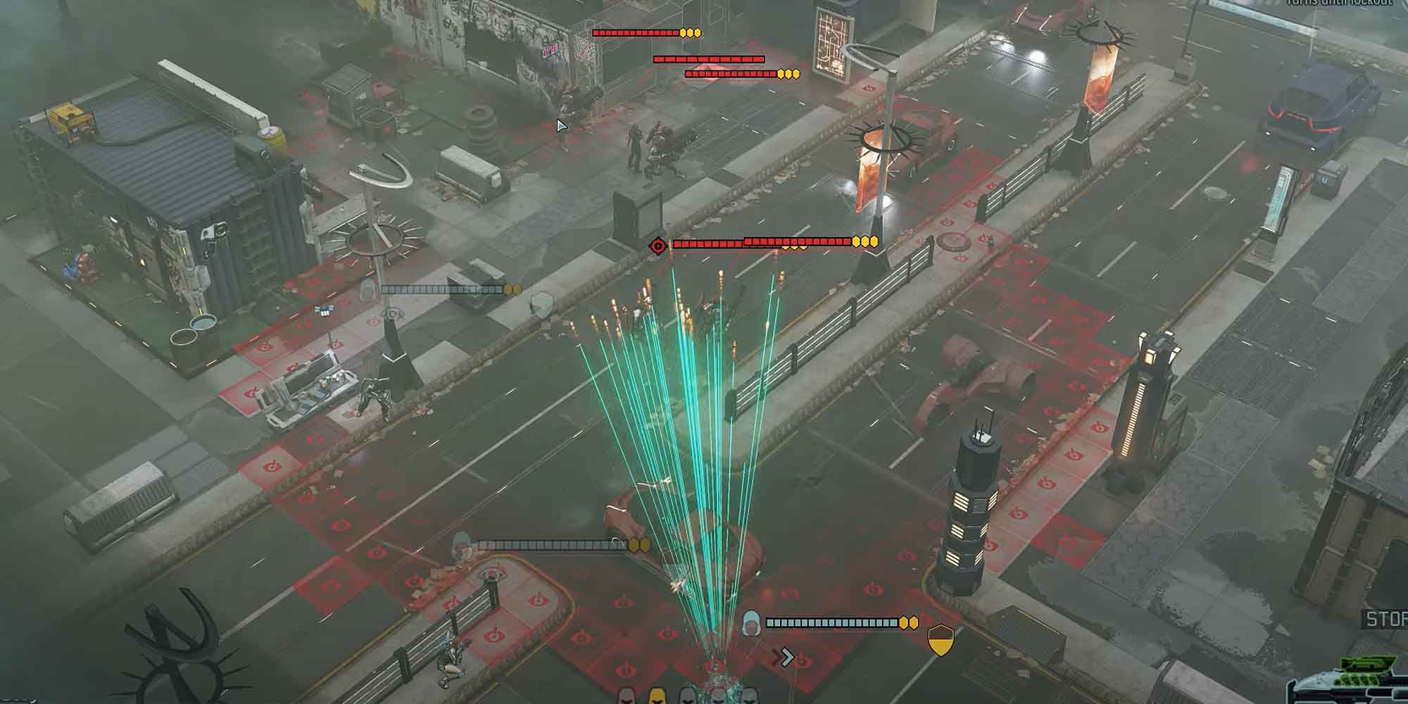 Firing the Shredstorm Cannon at a group of enemies in Xcom 2
