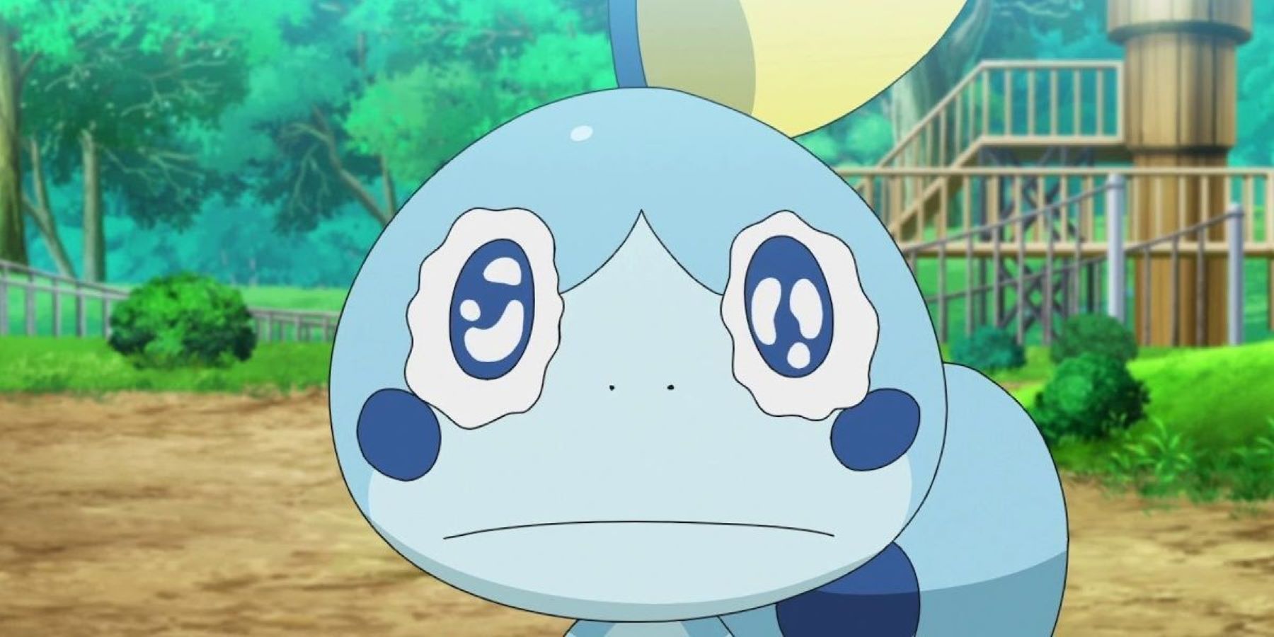 Sobble looking teary-eyed in the Pokemon anime