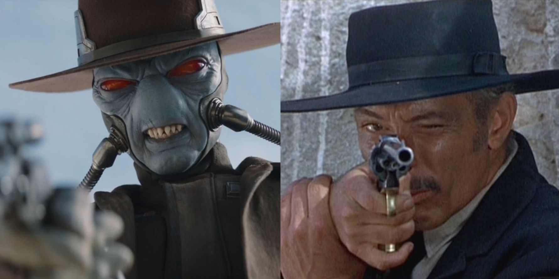 Split image of Cad Bane in The Book of Boba Fett and Lee Van Cleef in For a Few Dollars More