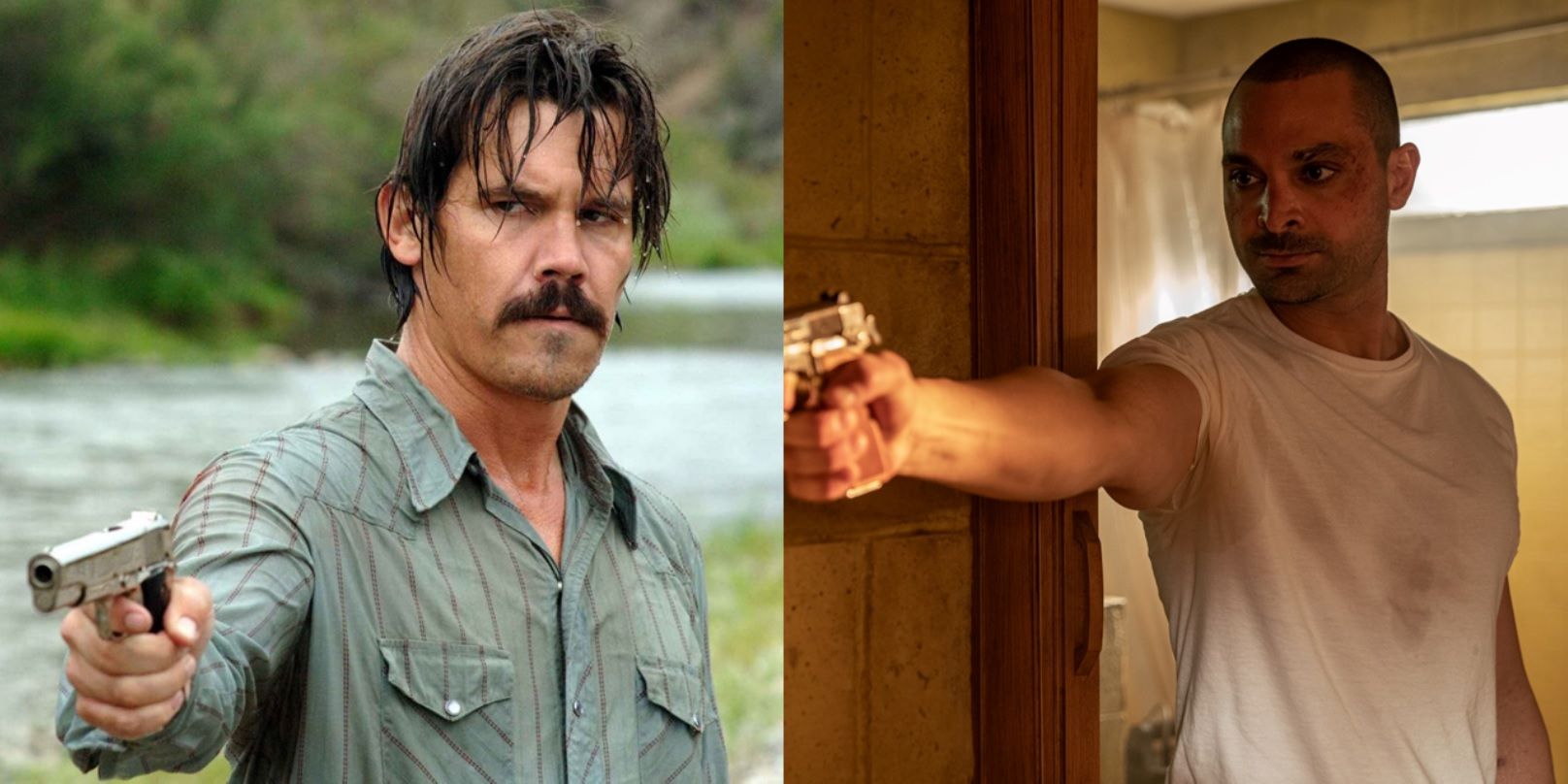 Split image of Josh Brolin in No Country for Old Men and Michael Mando in Better Call Saul