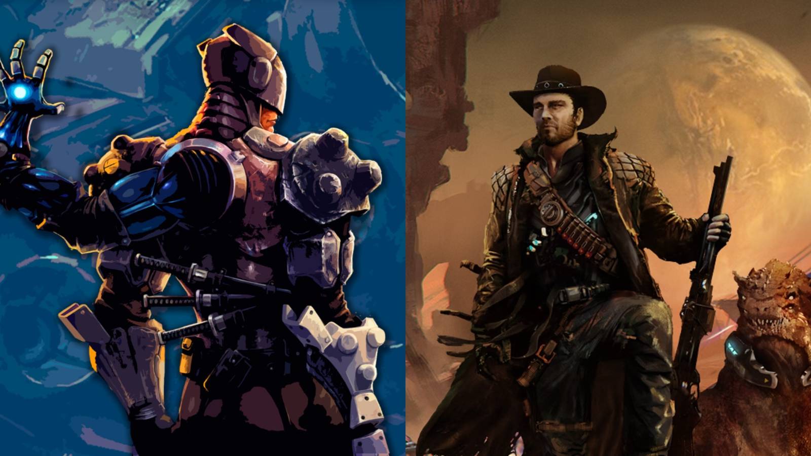 Split image of promo artwork for They Always Run and Exoplanet First Contact